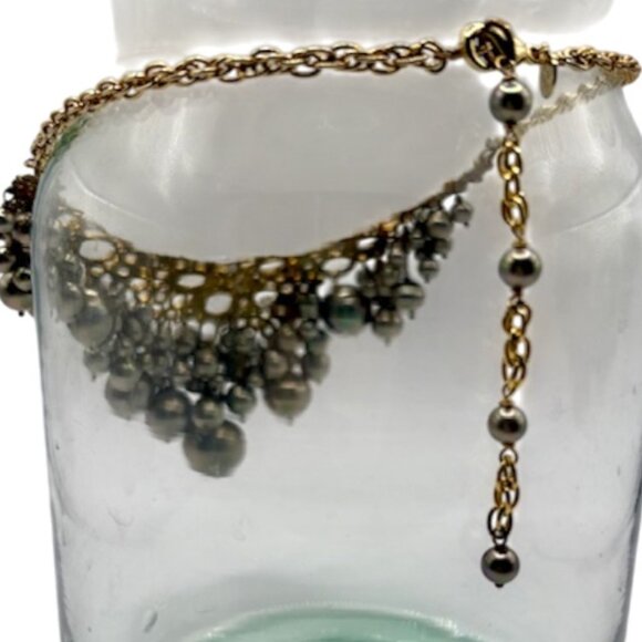 ALEXIS BITTAR Statement Gold-Tone Gray Faux Pearl Bib Necklace Holiday - Picture 2 of 5